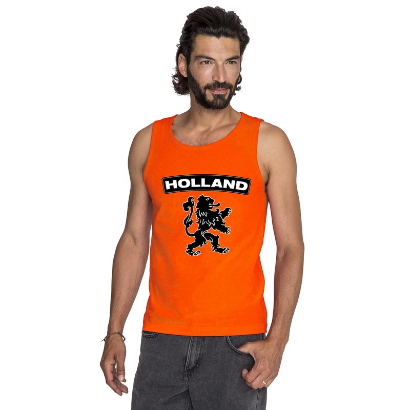 Oranje Holland zwarte leeuw tanktop shirt/ singlet heren - Oranje Holland supporter/ fan kleding.