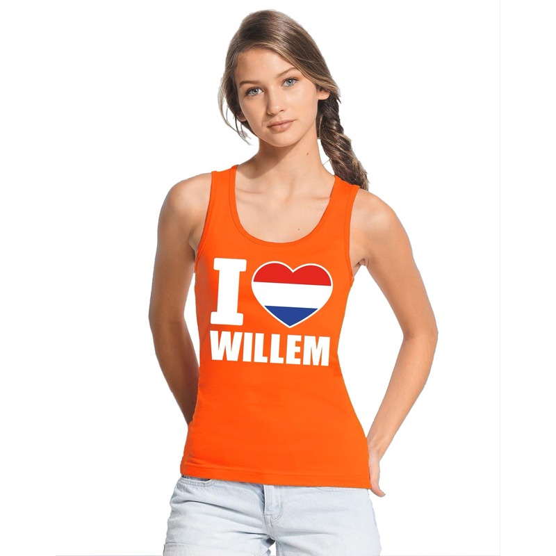 Oranje I love Willem tanktop shirt singlet dames Oranje Koningsdag Holland supporter kleding