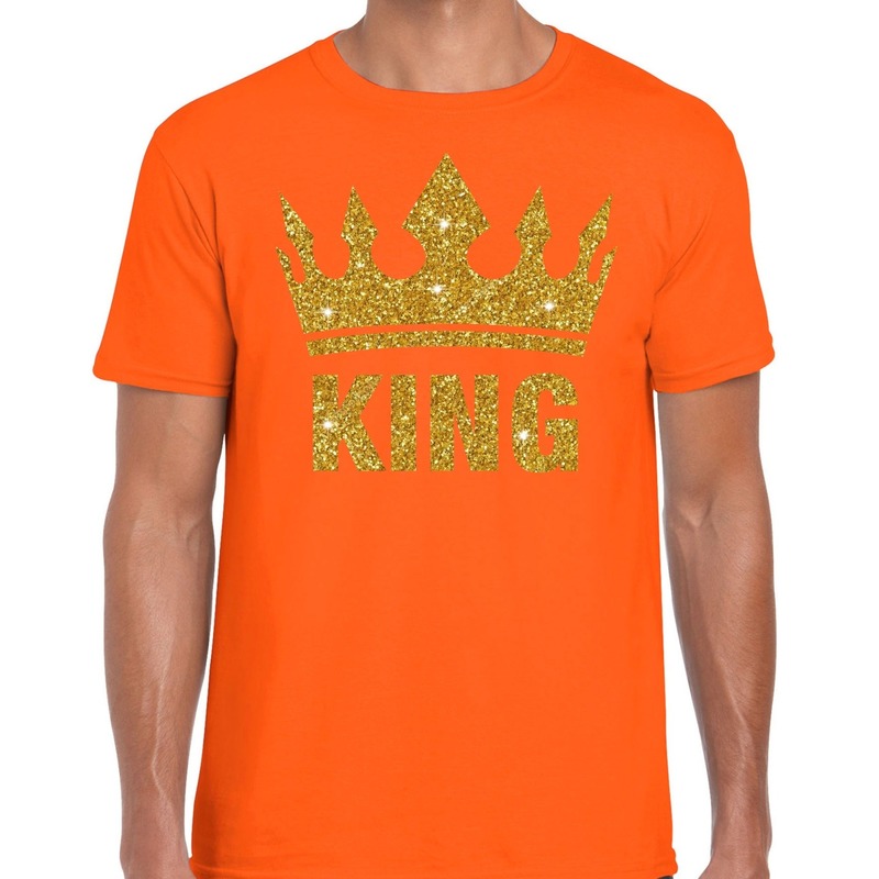 Oranje King gouden glitter kroon t shirt heren Oranje Koningsdag kleding