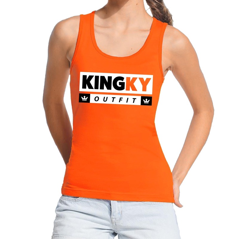 Oranje Kingky outfit tanktop mouwloos shirt voor dames Koningsdag kleding