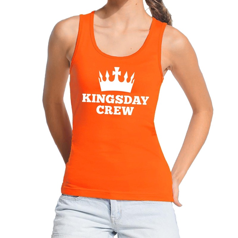 Oranje Kingsday crew tanktop mouwloos shirt voor dames Koningsdag kleding