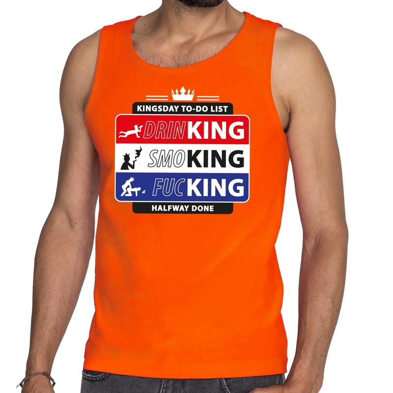 Oranje Kingsday to do list - tanktop - mouwloos shirt voor heren - Koningsdag kleding