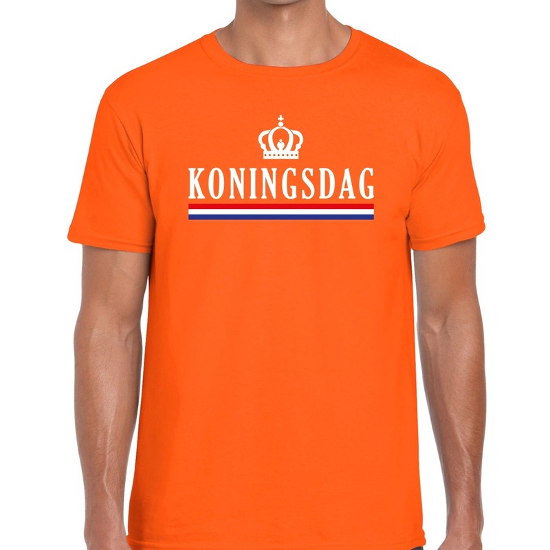 Oranje Koningsdag met vlag en kroontje t-shirt - Shirt voor heren - Koningsdag kleding