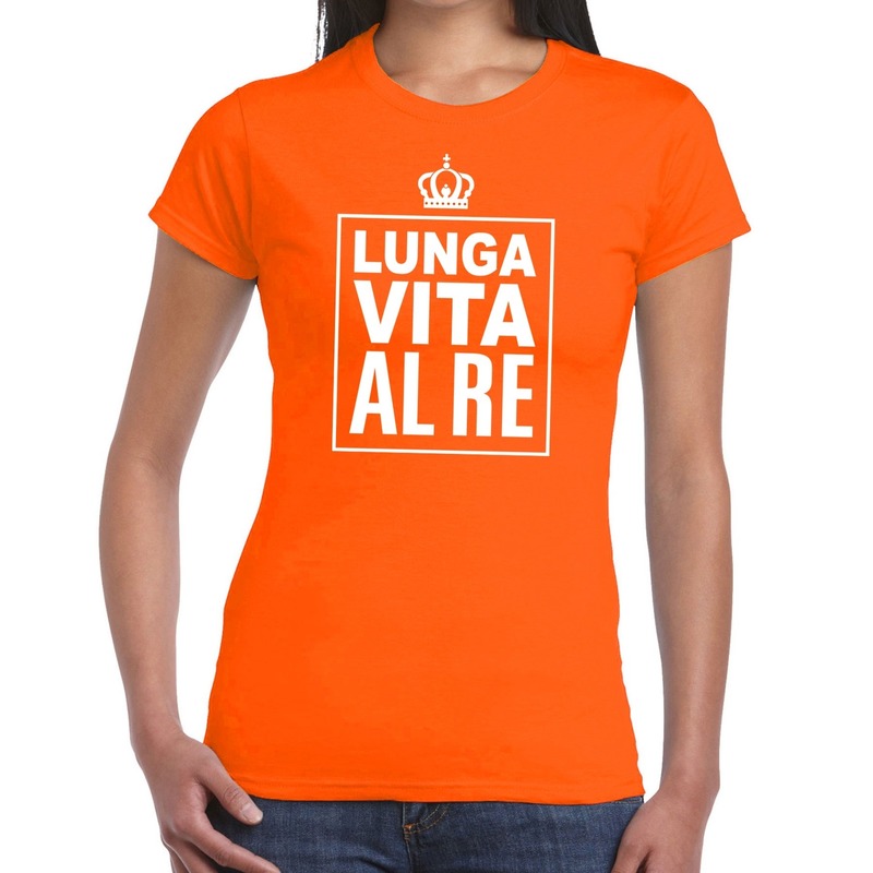 Oranje Lunga vita al Re Italiaanse tekst shirt dames Oranje Koningsdag Holland supporter kleding