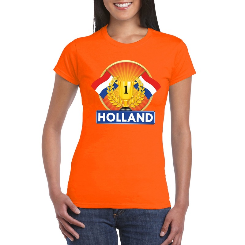 Oranje Nederland kampioen t-shirt dames - Oranje fan/ supporter kleding