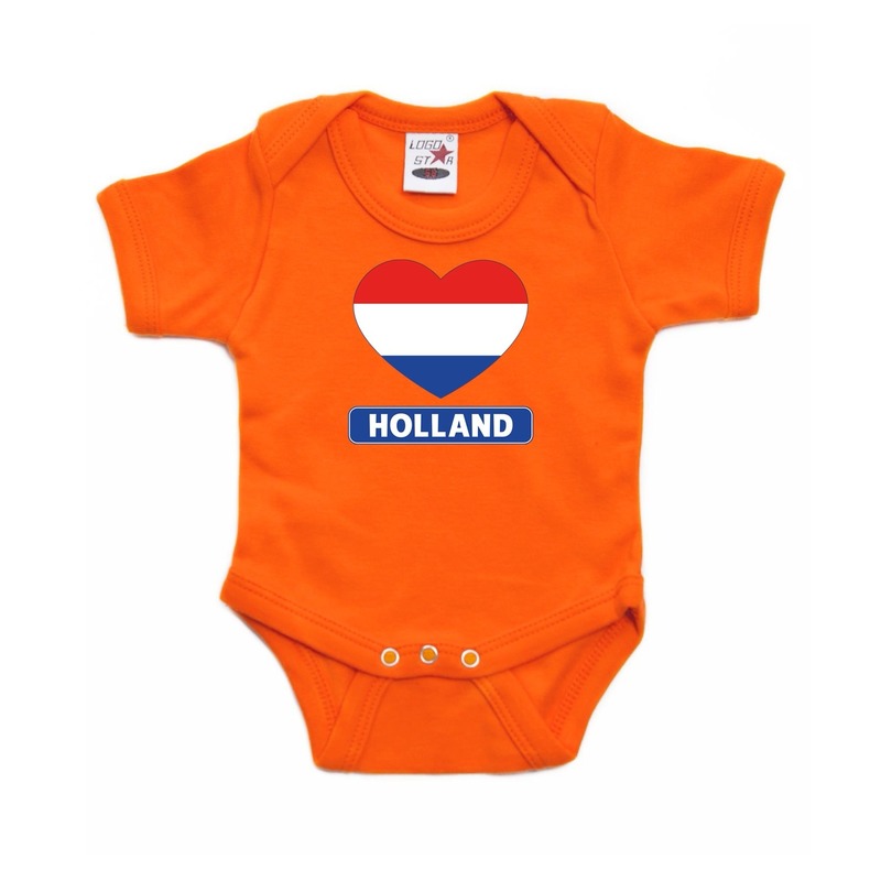 Oranje rompertje Holland hart vlag baby - oranje babykleding