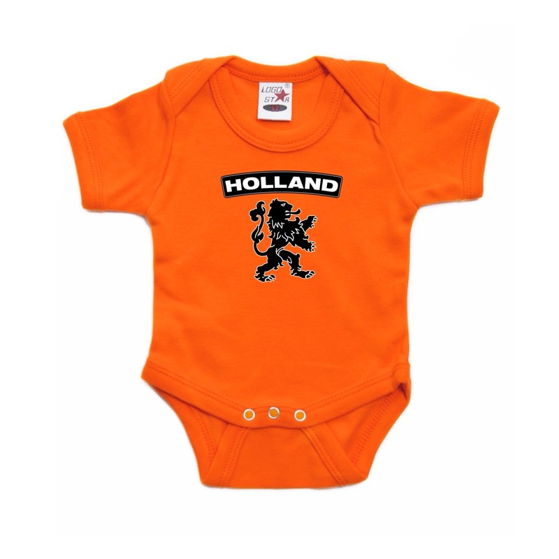 Oranje rompertje Holland met zwarte leeuw baby - oranje babykleding
