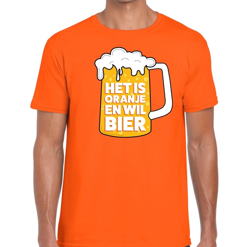 Oranje shirt met de tekst Het is oranje en wil bier T shirt oranje voor heren