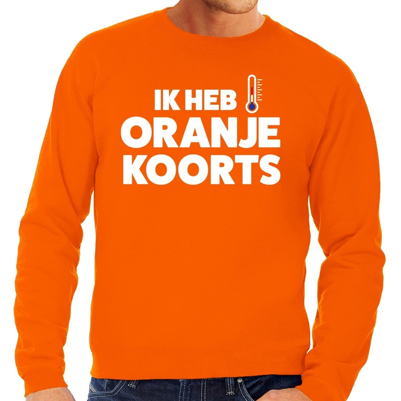 Oranje tekst sweater Ik heb Oranje koorts voor heren - Koningsdag kleding