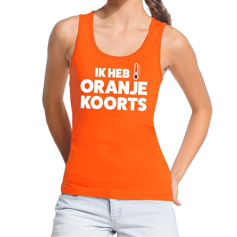 Oranje tekst tanktop mouwloos shirt Ik heb oranje koorts voor dames Koningsdag kleding