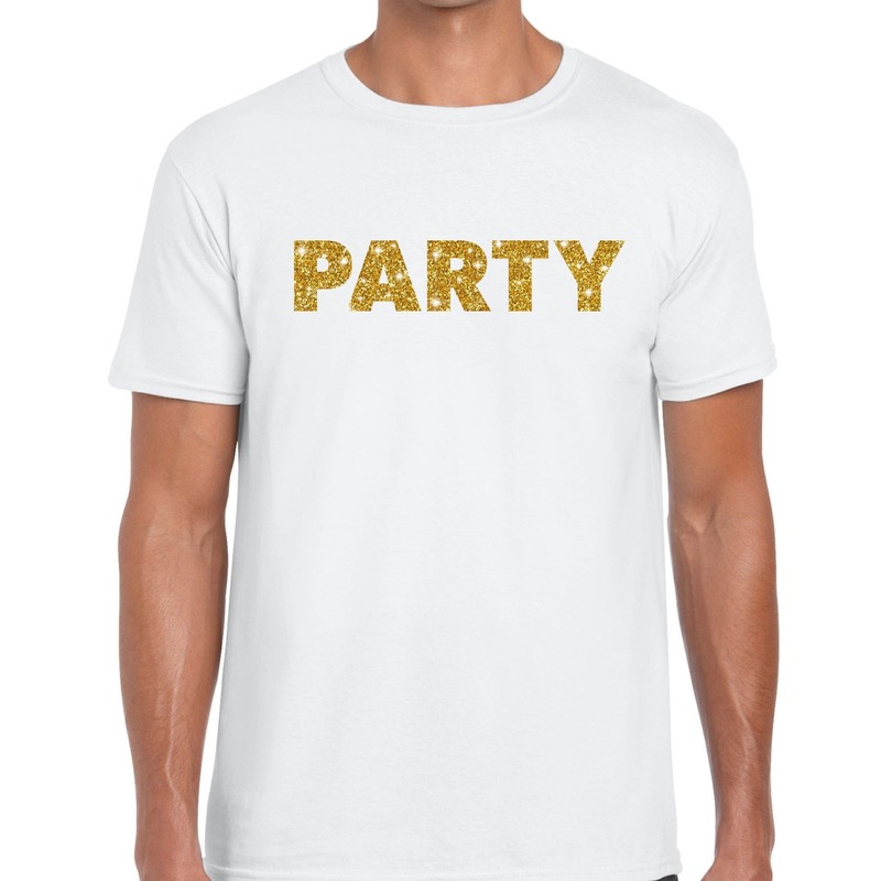 Party goud glitter tekst t shirt wit voor heren