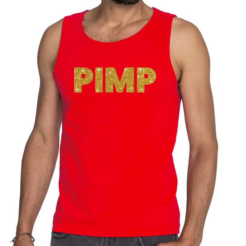 Pimp glitter tekst tanktop mouwloos shirt rood heren heren singlet Pimp