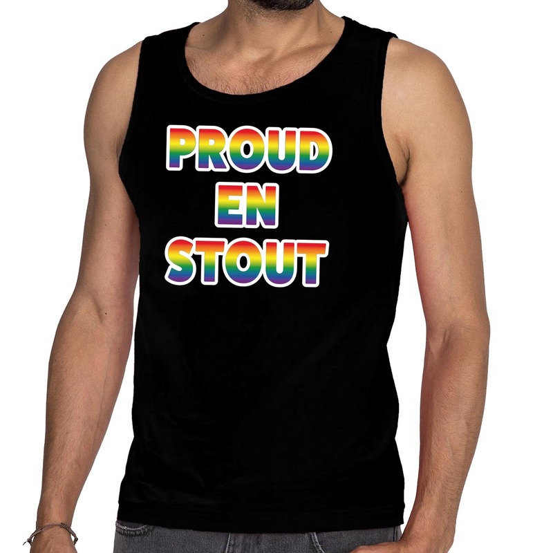 Proud en stout tanktop mouwloos shirt zwart regenboog homo singlet voor heren gay pride