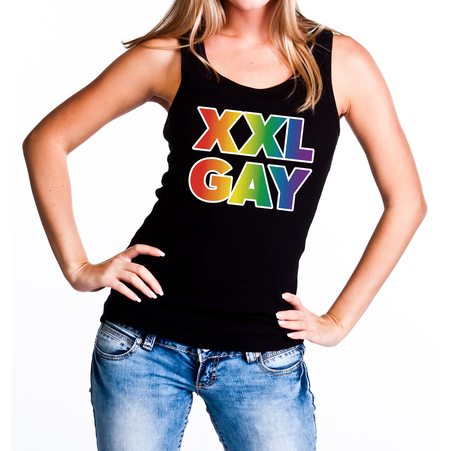 Regenboog gay pride - parade XXL Gay zwarte tanktop voor dames - LHBT evenement tanktops kleding