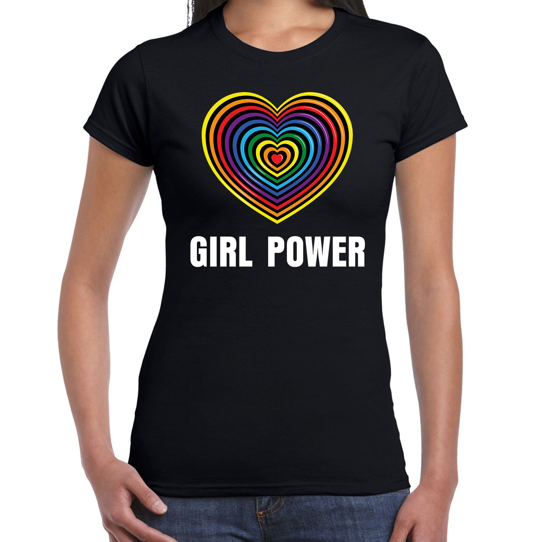 Regenboog hart Girl Power gay pride - parade zwart t-shirt voor dames - LHBT evenement shirts kledin