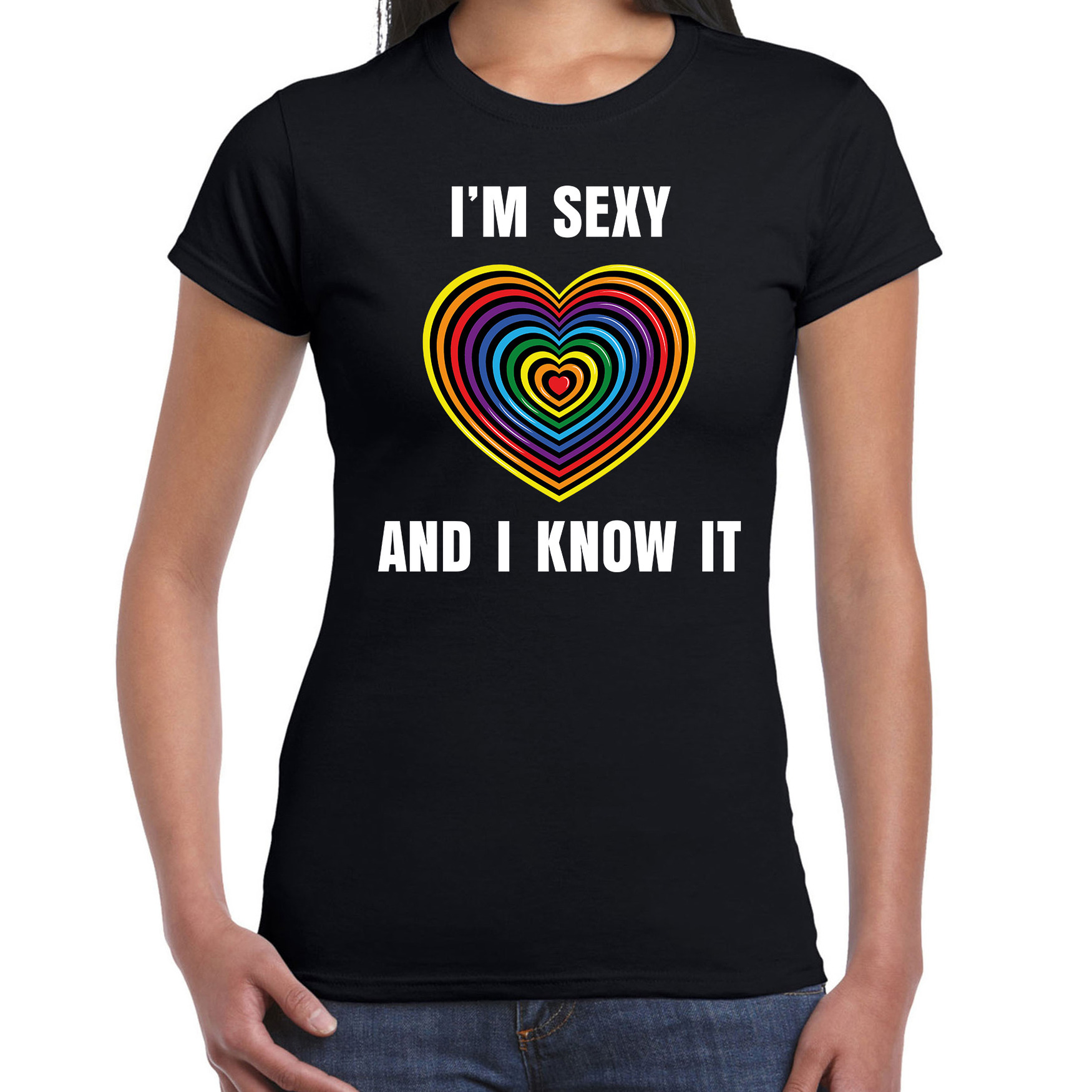 Regenboog hart Sexy and I Know It gay pride - parade zwart t-shirt voor dames - LHBT evenement shirt