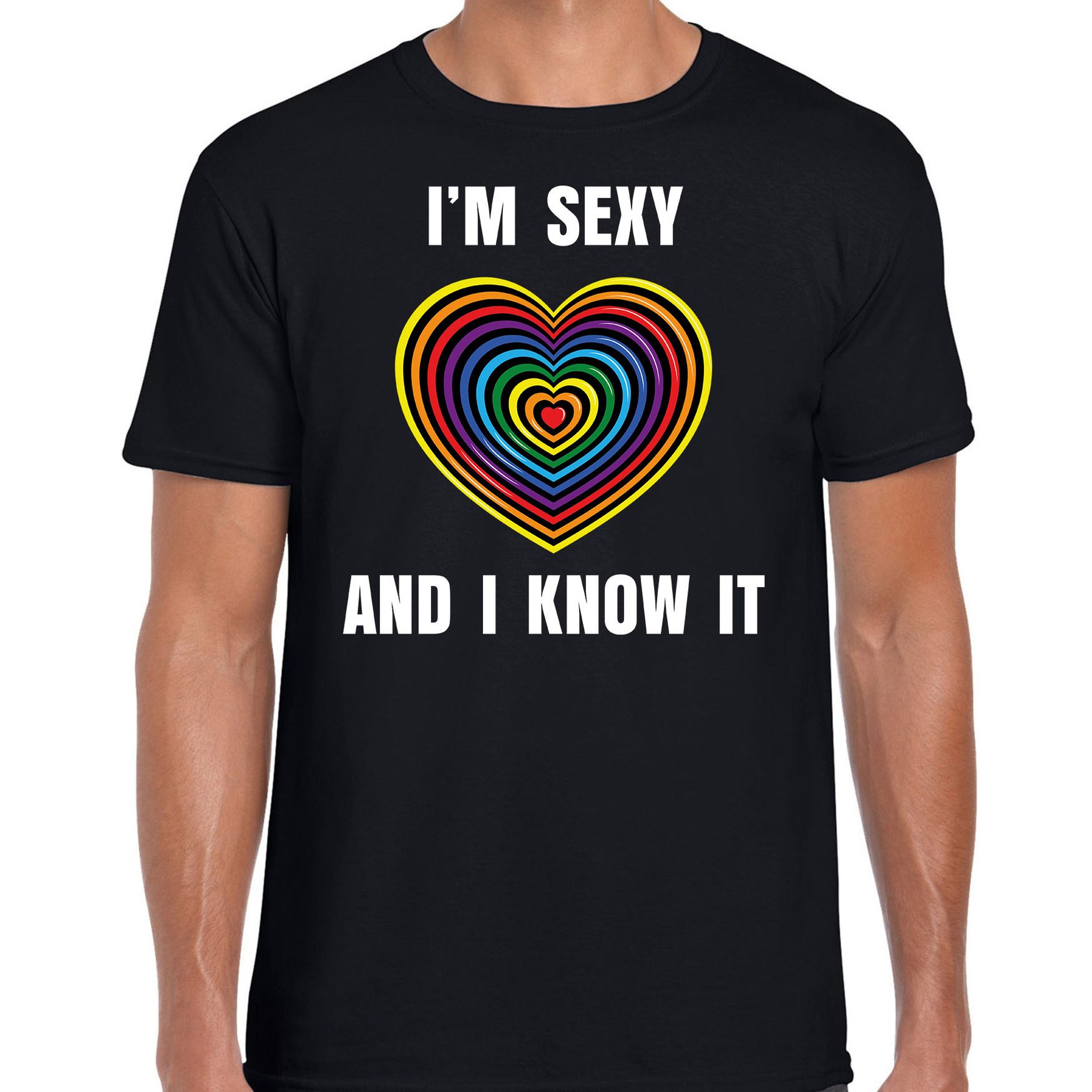 Regenboog hart Sexy and I Know It gay pride - parade zwart t-shirt voor heren - LHBT evenement shirt