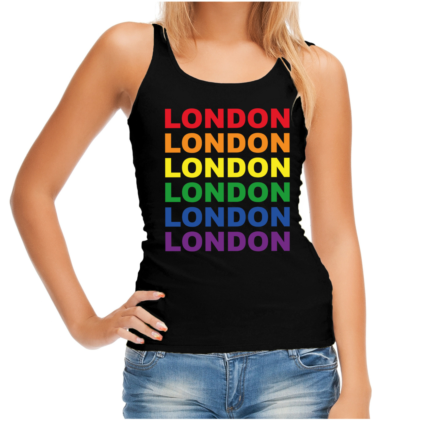 Regenboog London gay pride - parade zwarte tanktop voor dames - LHBT evenement tanktops kleding