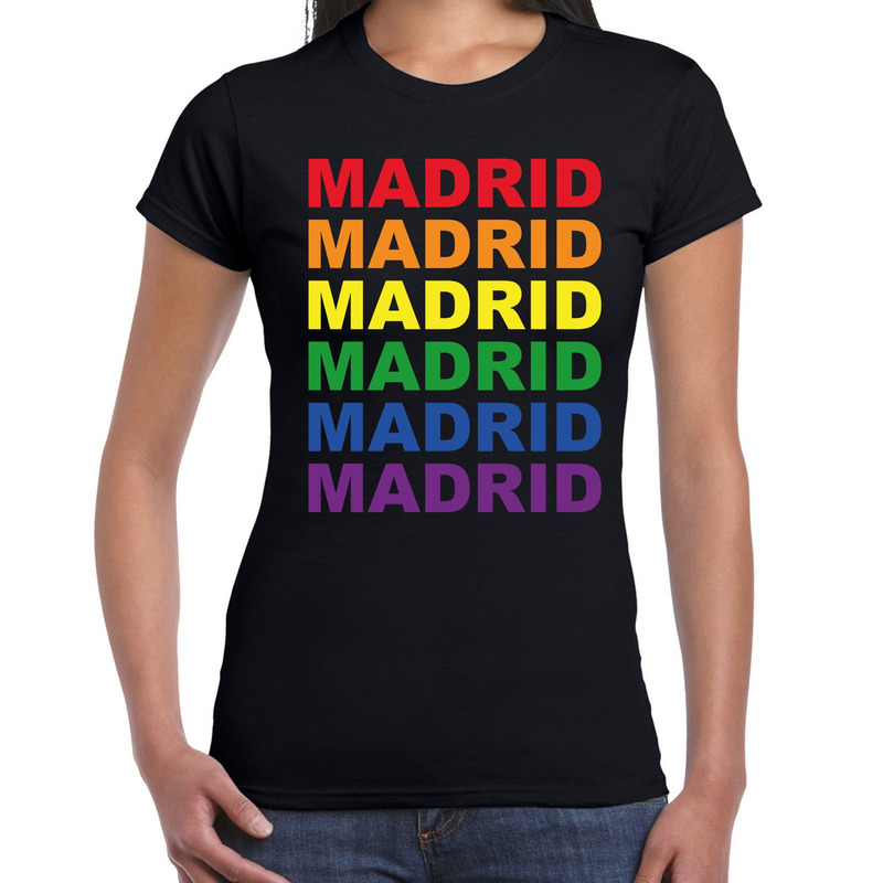Regenboog Madrid gay pride - parade zwart t-shirt voor dames - LHBT evenement shirts kleding - outfi