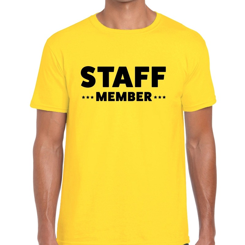 Staff member tekst t shirt geel heren evenementen personeel crew shirt