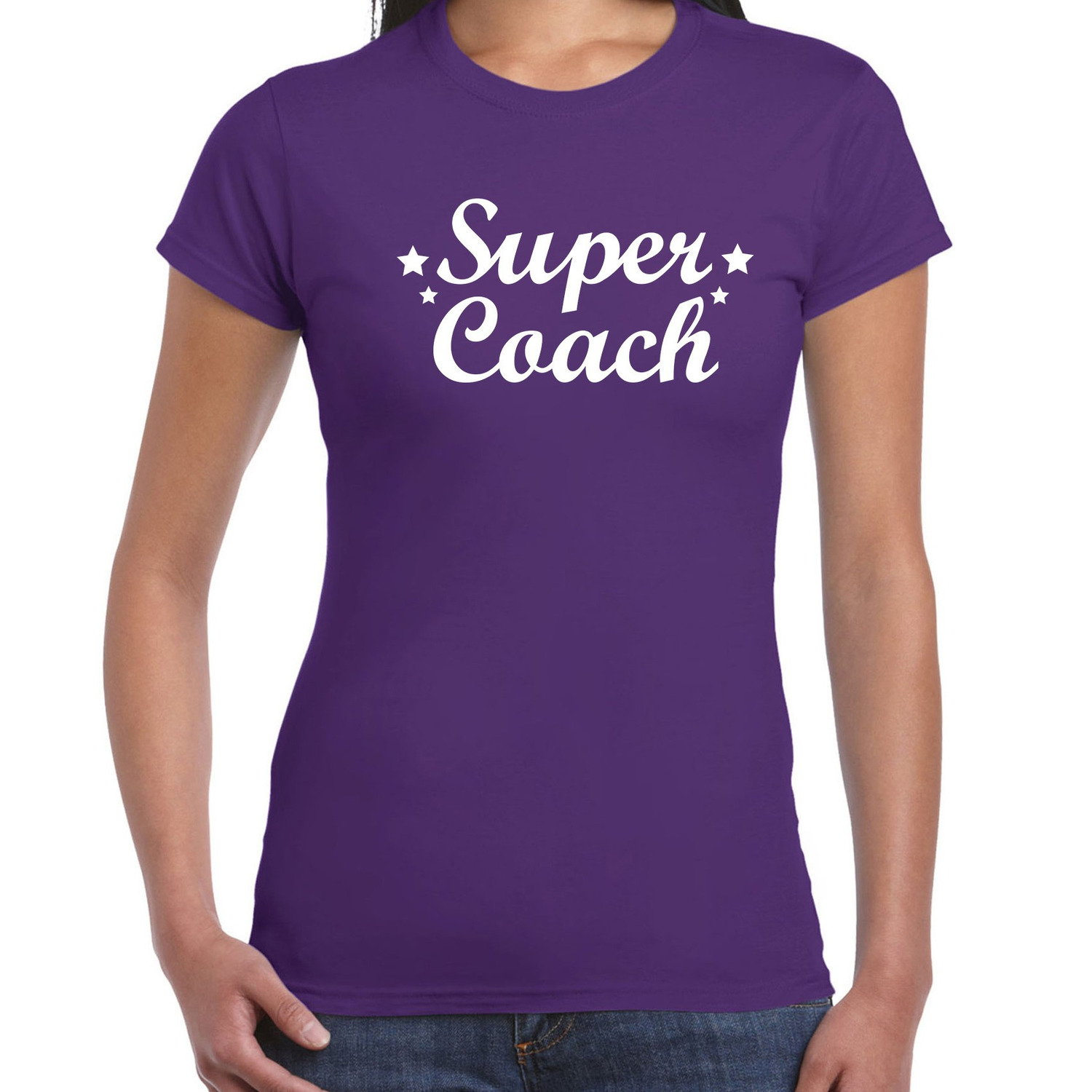 Super coach cadeau t shirt paars voor dames Bedankt cadeau voor een coach
