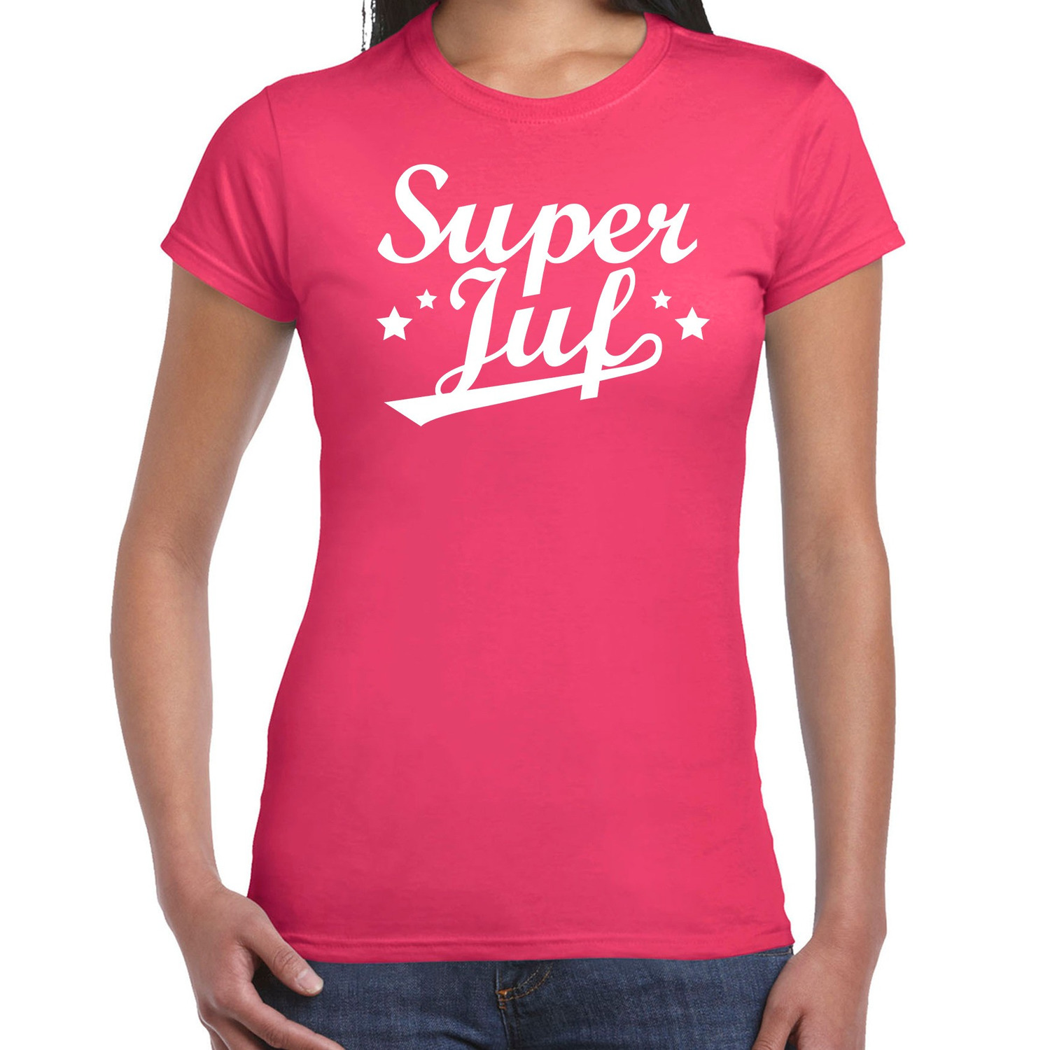 Super juf cadeau t shirt roze voor dames Einde schooljaar juffendag cadeau