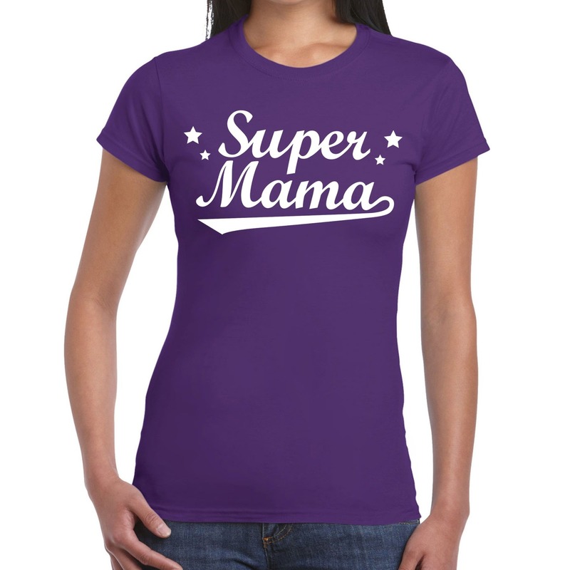 Super mama cadeau t shirt paars dames kado shirt voor moeders