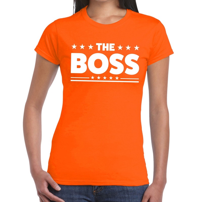 The Boss tekst t shirt oranje dames dames shirt The Boss oranje kleding