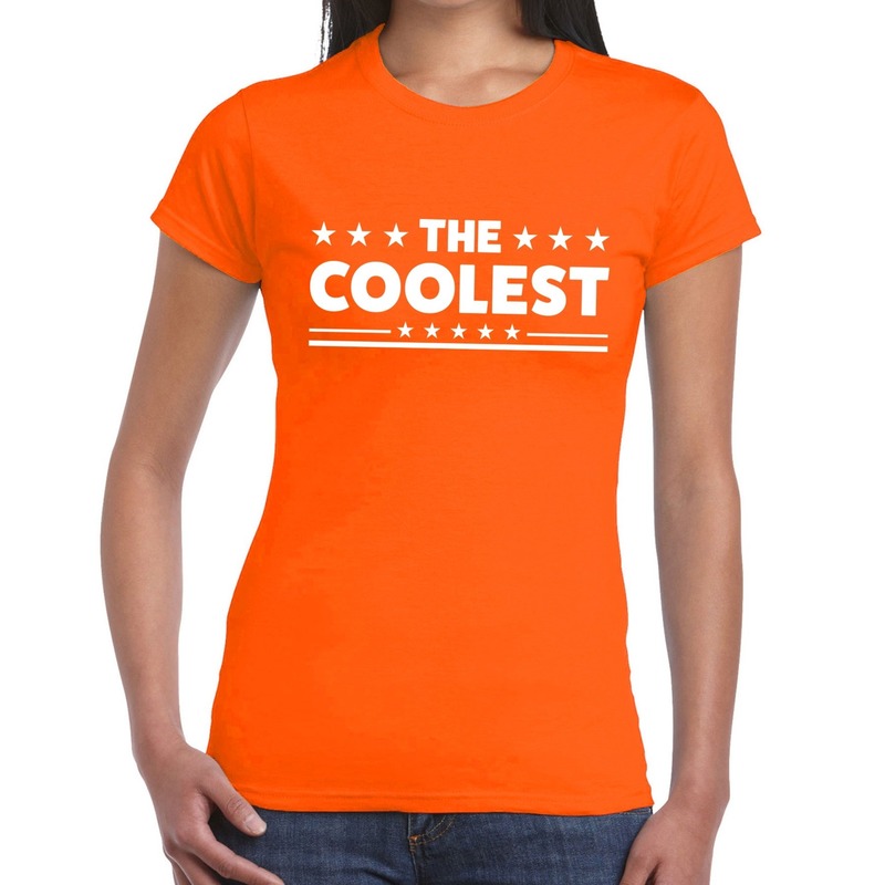The Coolest tekst t shirt oranje dames dames shirt The Coolest oranje kleding