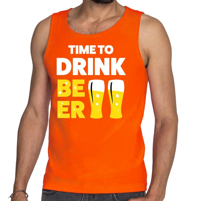 Time to Drink Beer tekst tanktop mouwloos shirt oranje heren heren singlet Time to Drink Beer oranje kleding