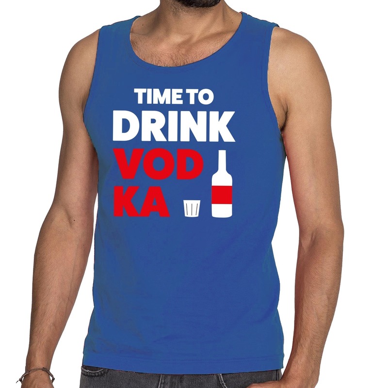 Time to drink Vodka tekst tanktop mouwloos shirt blauw heren heren singlet Time to drink Vodka