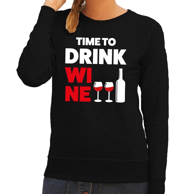 Time to Drink Wine tekst sweater zwart dames dames trui Time to Drink Wine