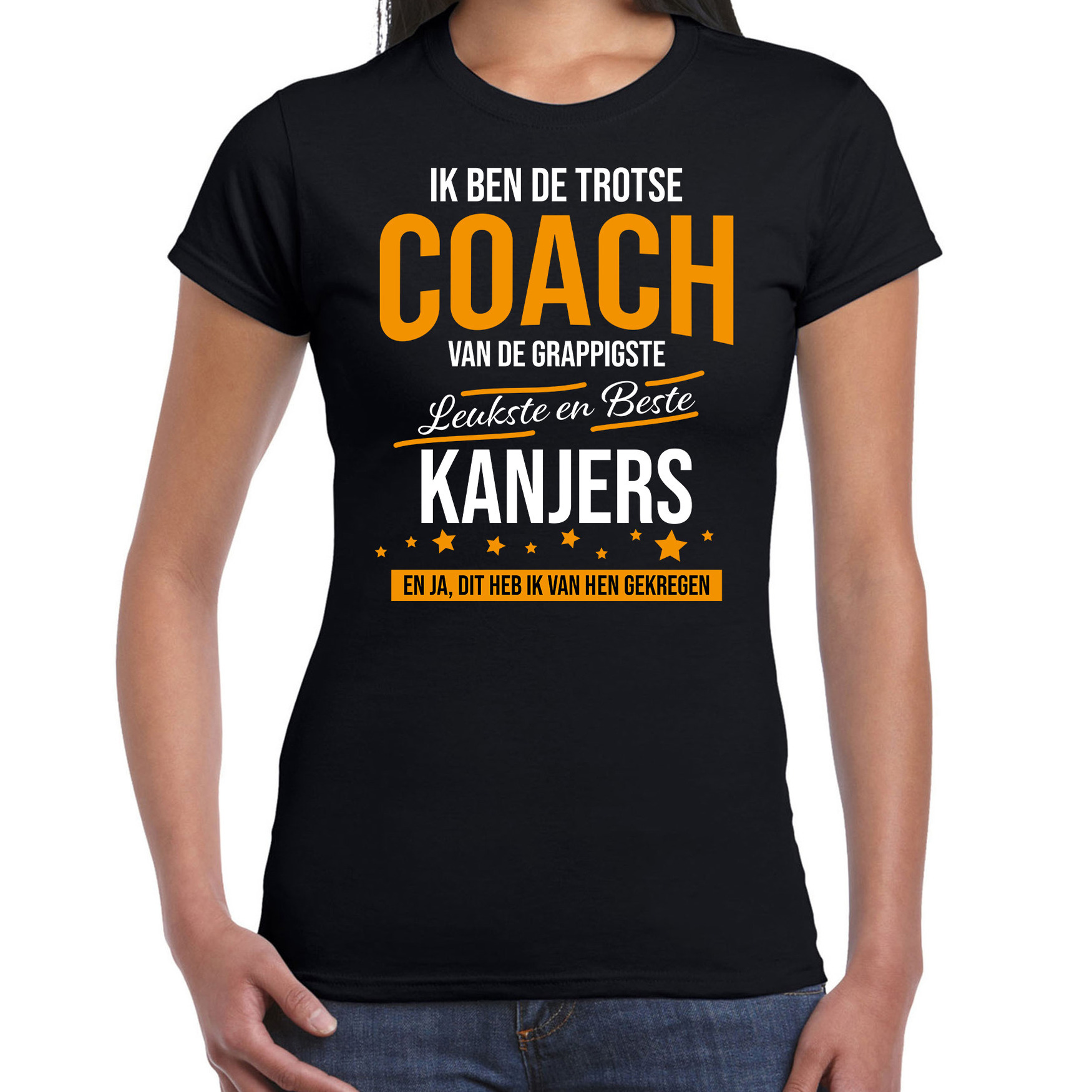 Trotse coach van kanjers cadeau t shirt zwart voor dames kado voor een sport coach