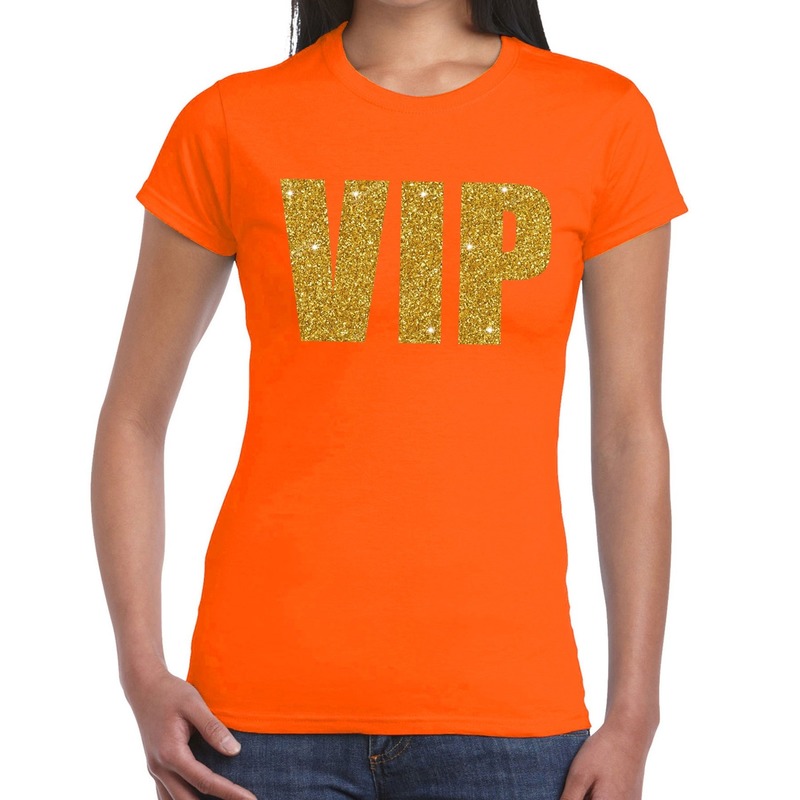 VIP glitter goud tekst t shirt oranje dames dames shirt VIP oranje kleding