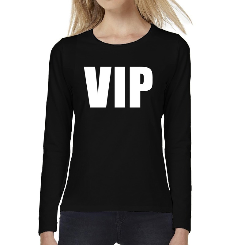 VIP tekst t shirt long sleeve zwart voor dames VIP shirt met lange mouwen