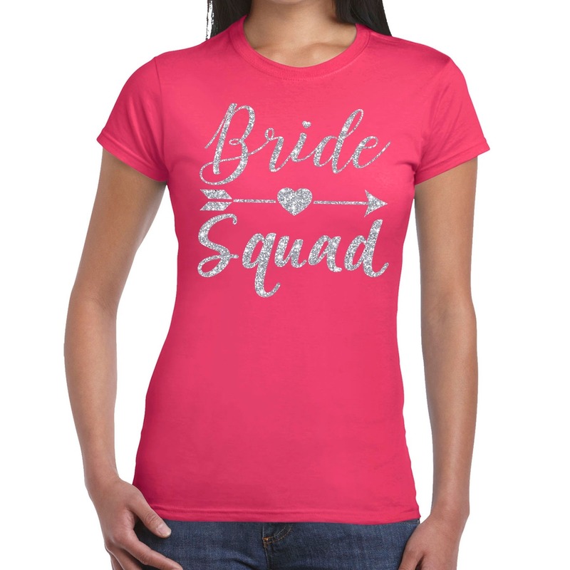 Vrijgezellenfeest Bride Squad Cupido zilver glitter tekst t shirt roze dames Vrijgezellenfeest kleding