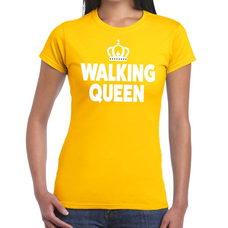 Walking Queen t-shirt geel dames - feest shirts dames - wandel/avondvierdaagse kleding