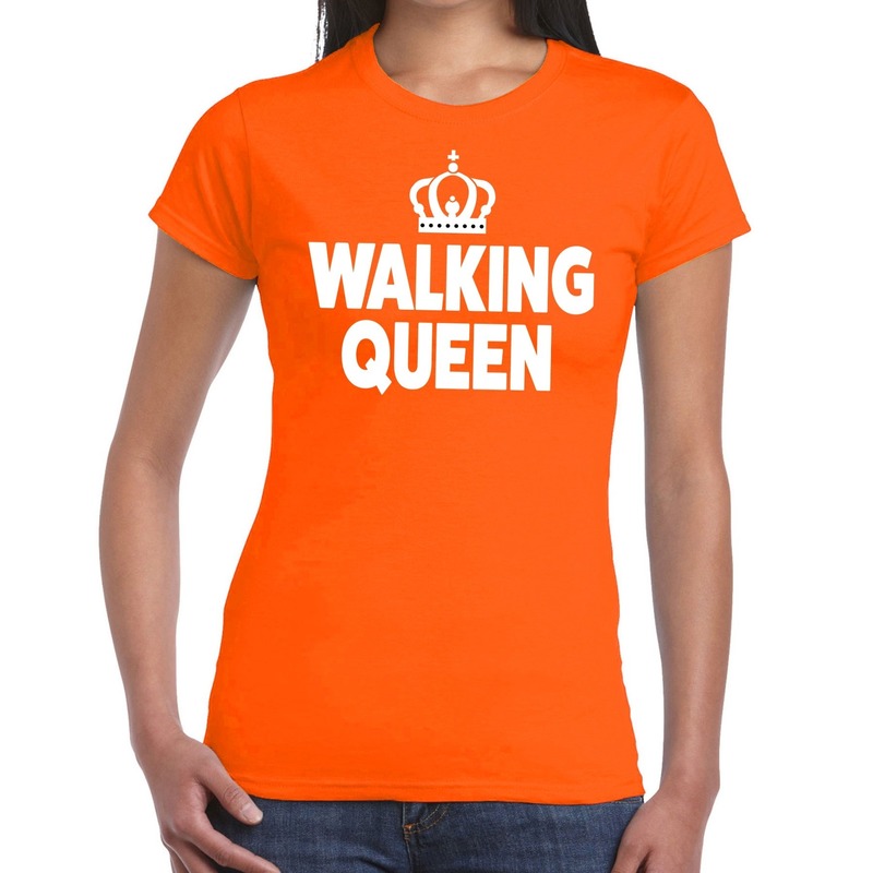Walking Queen t shirt oranje dames feest shirts dames wandel avondvierdaagse kleding