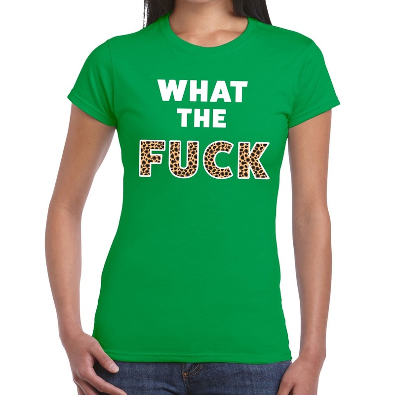What the Fuck tijger print tekst t-shirt groen dames - dames shirt What the Fuck tijger print