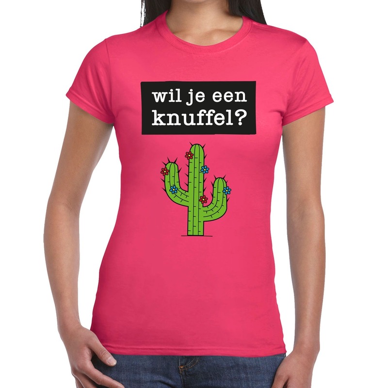 Wil je een Knuffel tekst t-shirt roze dames - dames shirt Wil je een Knuffel?