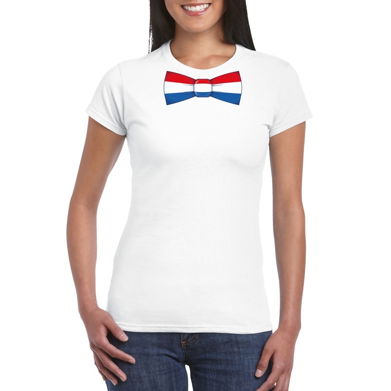Wit t-shirt met Hollandse vlag strikje dames - Nederland supporter