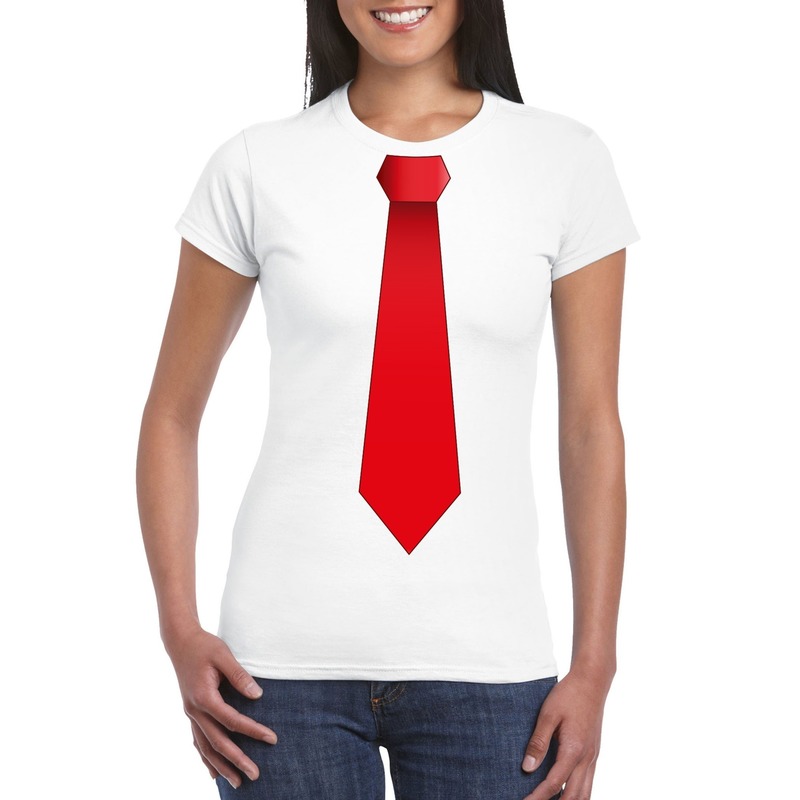 Wit t shirt met rode stropdas dames