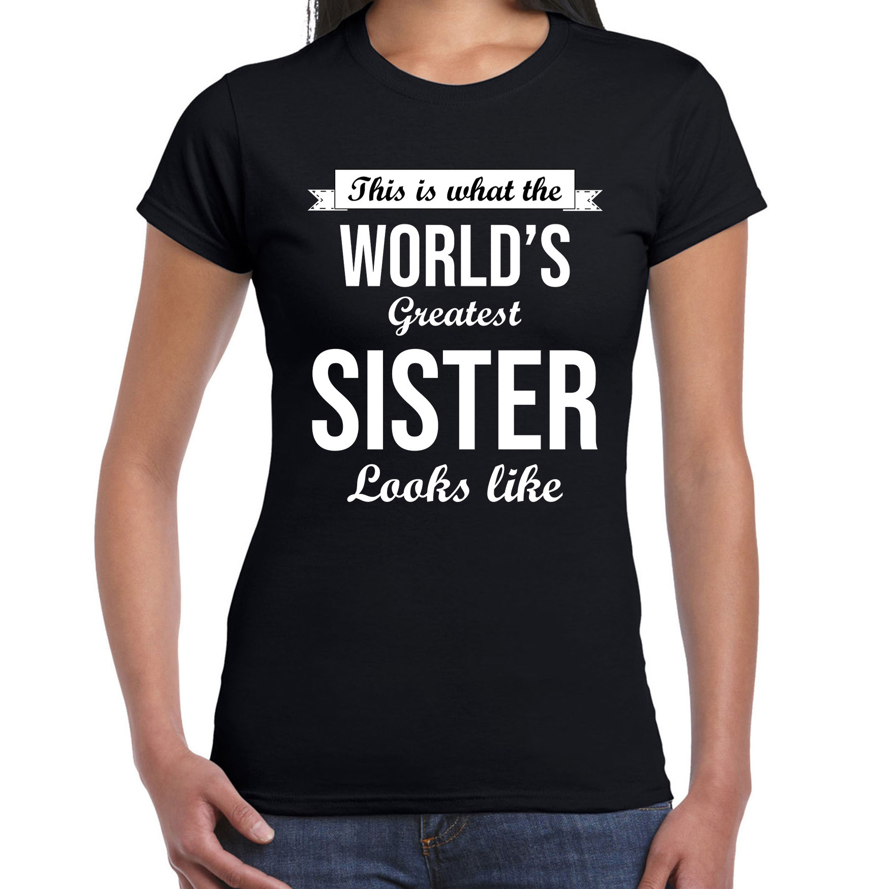 Worlds greatest sister cadeau t shirt zwart voor dames verjaardag kado shirt voor zusjes zussen