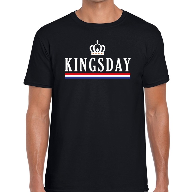 Zwart Kingsday met kroontje t-shirt - Shirt voor heren - Koningsdag kleding