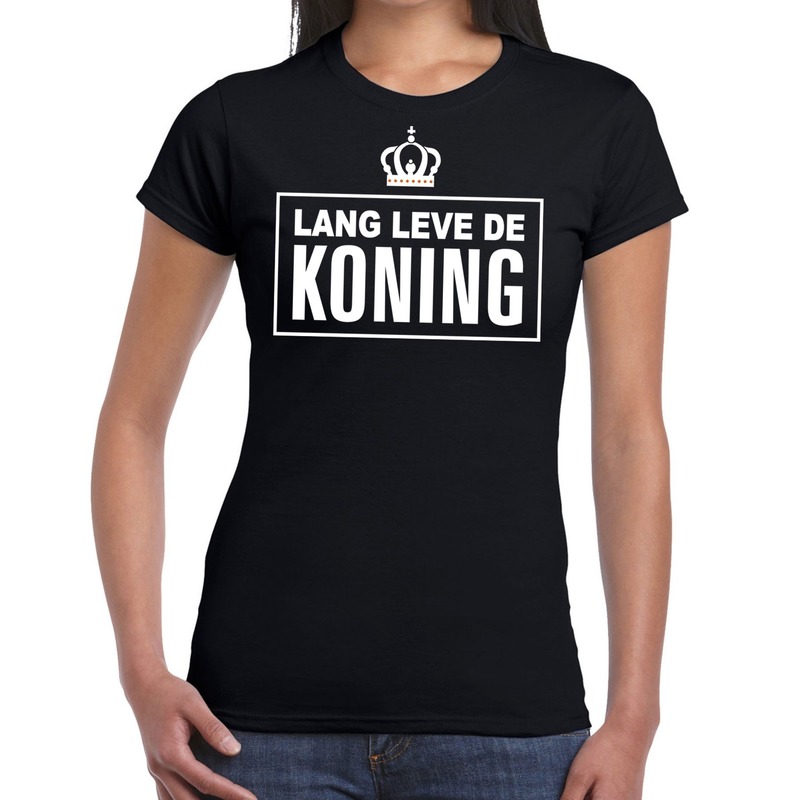 Zwart Lang leve de Koning tekst shirt dames Oranje Koningsdag Holland supporter kleding