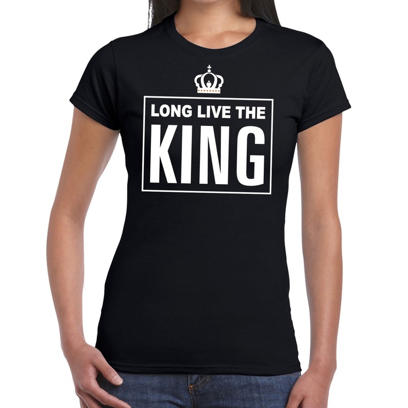 Zwart Long live the King Engelse tekst shirt dames Oranje Koningsdag Holland supporter kleding