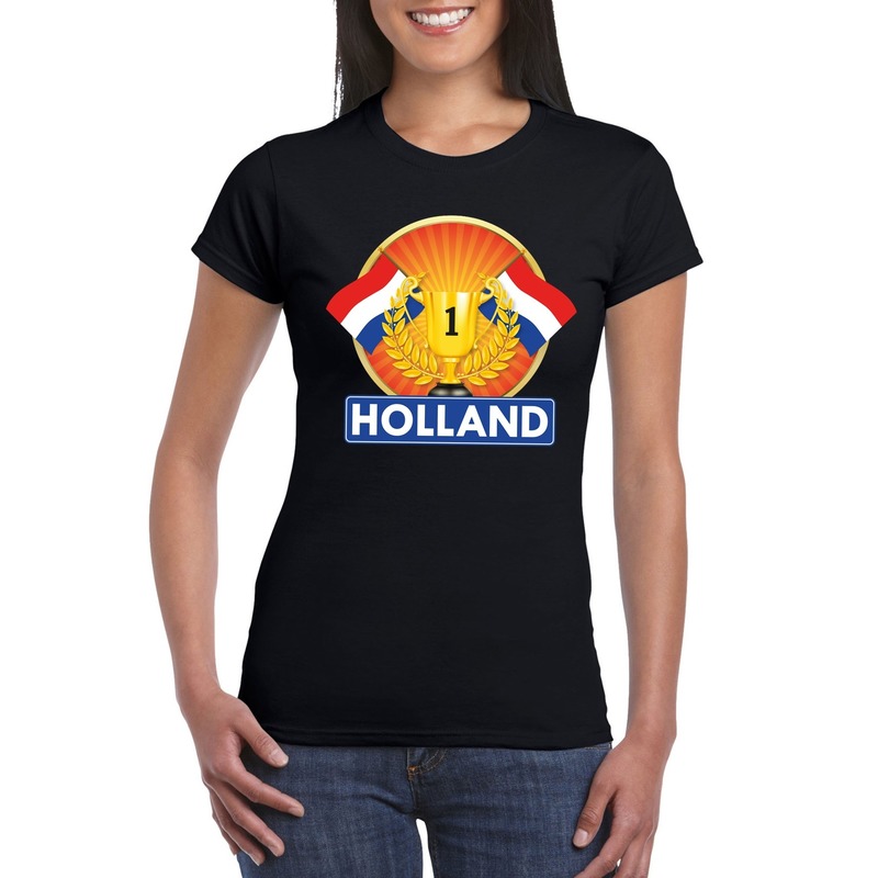 Zwart Nederland kampioen t-shirt dames - Holland supporter shirt