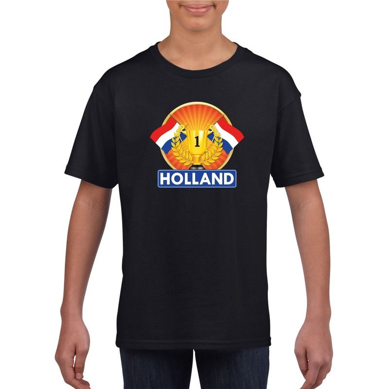 Zwart Nederland kampioen t-shirt kinderen - Holland supporter shirt jongens en meisjes