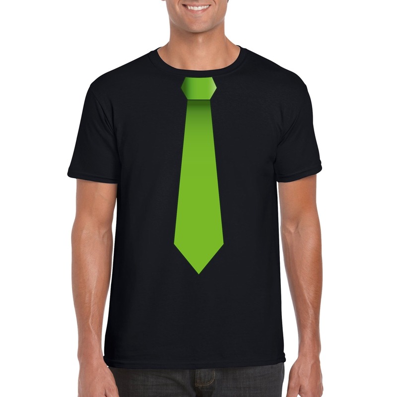 Zwart t shirt met groene stropdas heren