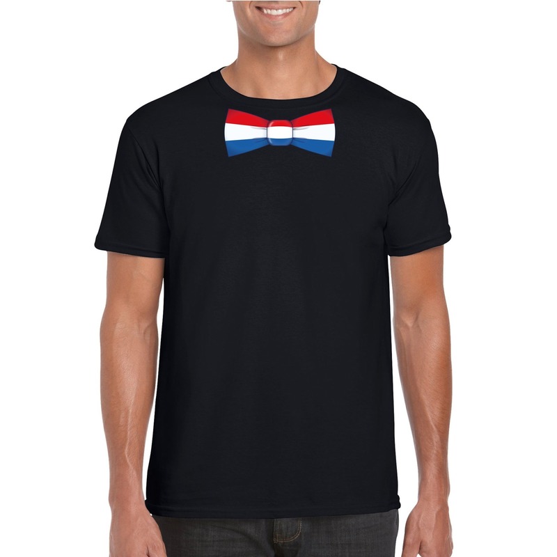 Zwart t-shirt met Hollandse vlag strikje heren - Nederland supporter